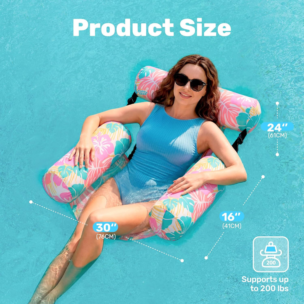 SLOOSH Inflatable Pool Floats Adult - Blue,Orange-Tropical Flowers - image 4