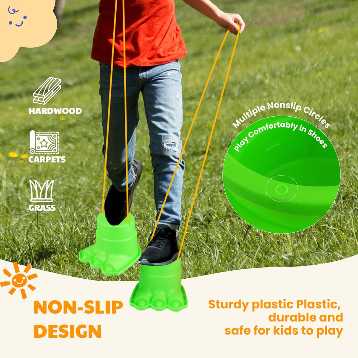 IROO balancing stilts for kids, 4 pairs of monster feet in red, yellow, blue and green - view 2