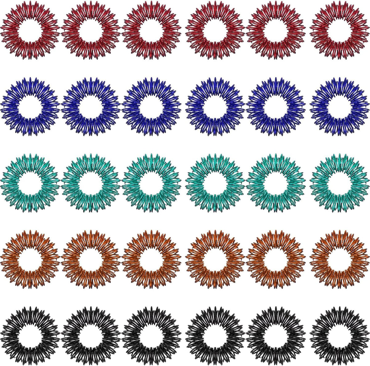 Blulu 50 Pcs Acupressure Rings, Orange, Yellow, Purple, Green - Orange, Red, Green, Black, Dark Blue