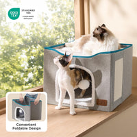 Bedsure Cat House Bed for Indoor Cats with Fluffy Ball and Scratch Pad - Blue / Single - image 4