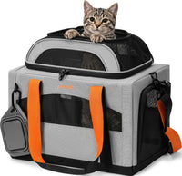 Pecute Cat Carrier, Top Expandable Dog Crate for Travel - Grey