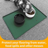Ptlom Pet Placemat for Dog and Cat, Waterproof Silicone Pet Feeding Bowl Mats for Food and Water, Small Medium Large Dogs Mat Prevent Residues from Spilling to Floor, Hunter Green, 18" 12"