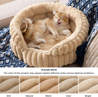 Bedsure ComfyFleece Washable Cute Cat Bed, Soft Round Kitten Bed - 20''x20''x8'' / Sandy Beige - image 2