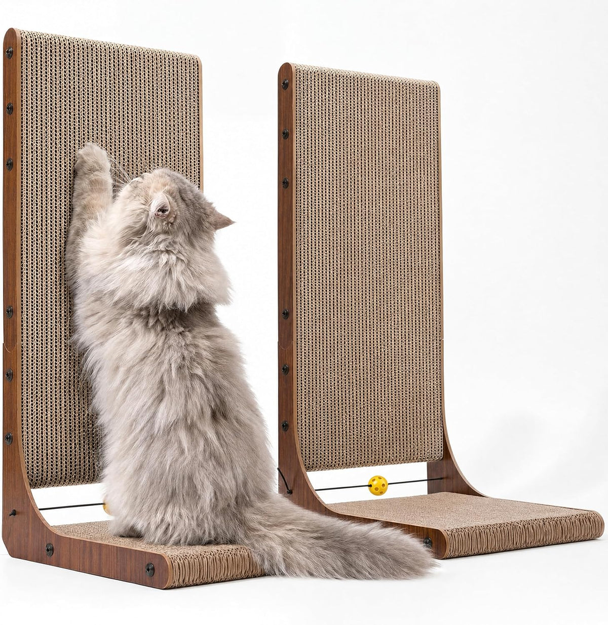 FUKUMARU Cat Scratcher, 26.8 Inch L Shaped Cat Scratch Pad for Indoor Cats – Essentials for Cats - 2 Pack 25 in Walnut Color