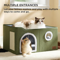 Bedsure Cat House Bed for Indoor Cats with Fluffy Ball and Scratch Pad - Loden Green / Widen - image 3