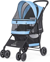ROODO 4 Wheel Dog Cat Pet Stroller Best Lightweight Foldable Compact - Sky blue