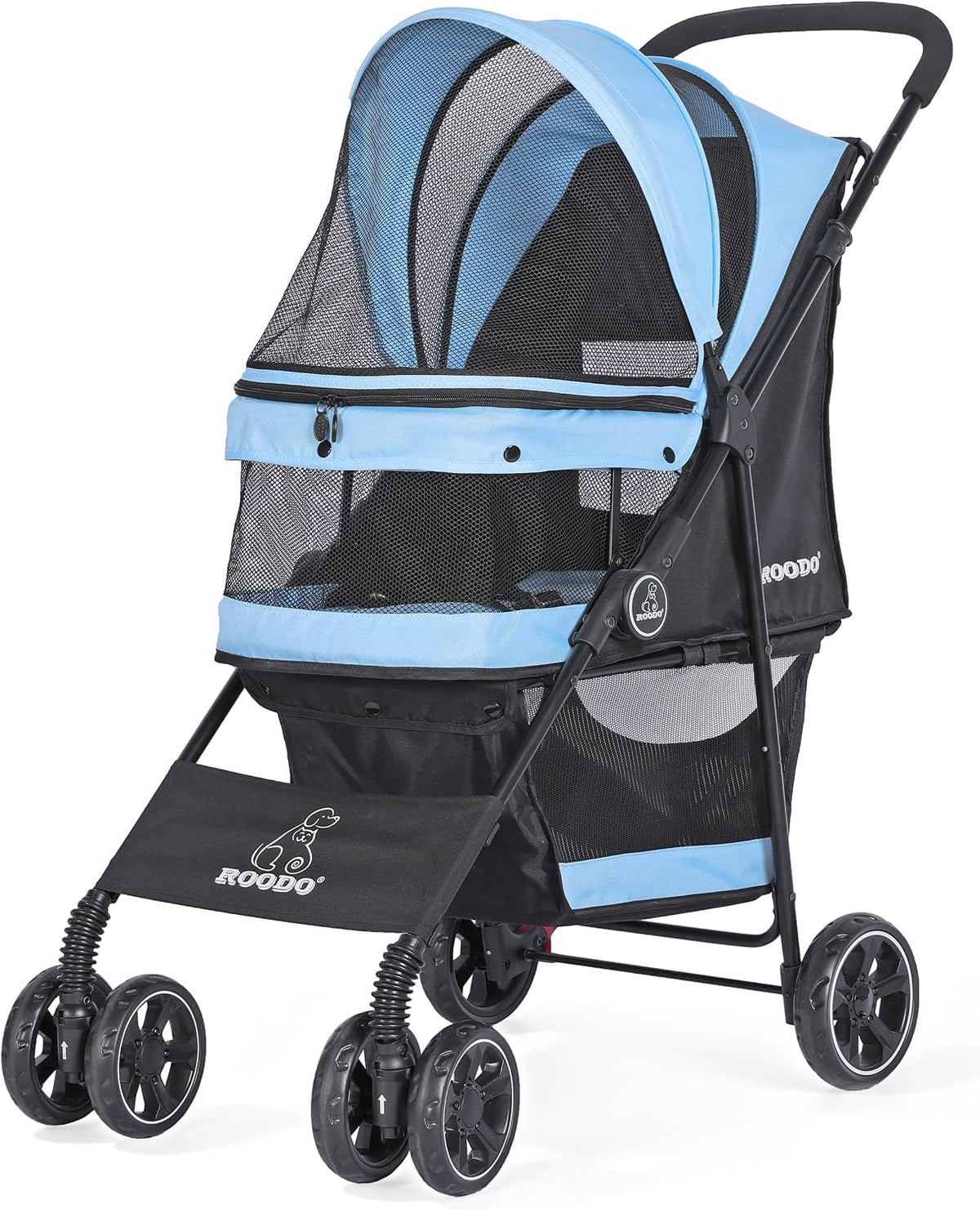 ROODO 4 Wheel Dog Cat Pet Stroller Best Lightweight Foldable Compact - Sky blue