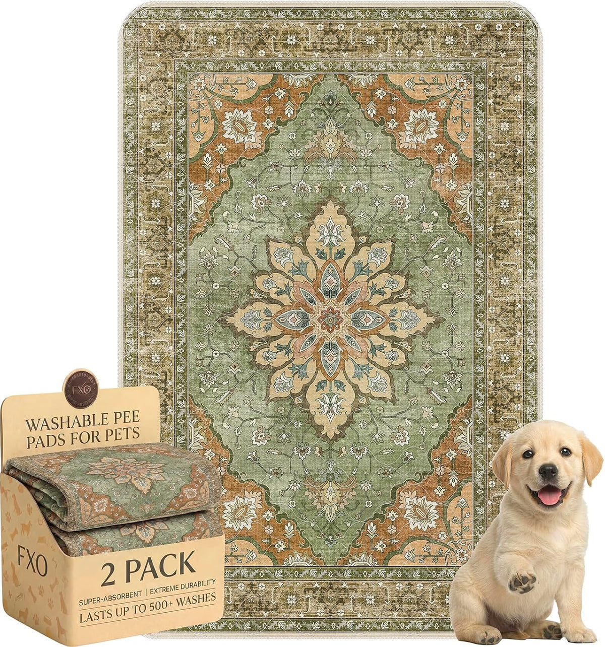 Washable Pee Pads for Dogs - 24"x36" (Pack of 2) / Green Floral