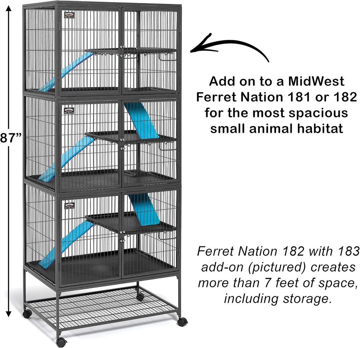 Critter Nation by MidWest Double Unit Small Animal Cage – Essentials for Small Pets - Black: 1 Inch Wire Spacing: Ferret Nation / Add-On Unit - image 3