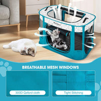 Portable Cat Playpen with Litter Box, Cat Enclosure for Camping - Peacock blue / Double - image 2