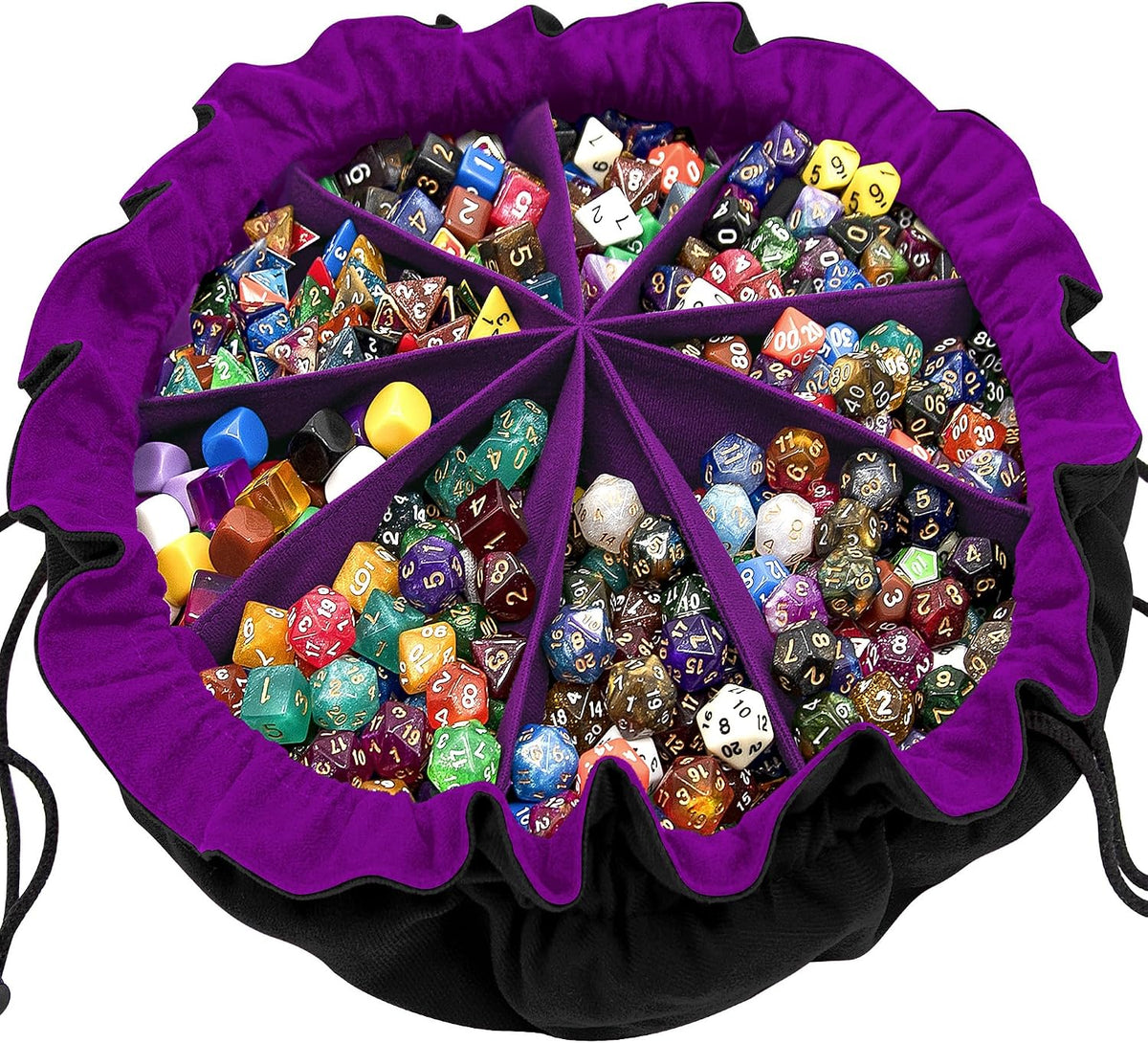 SIQUK Large Dice Bag with Pockets Big Capacity Dice Bag Drawstring - Black & Dark Violet