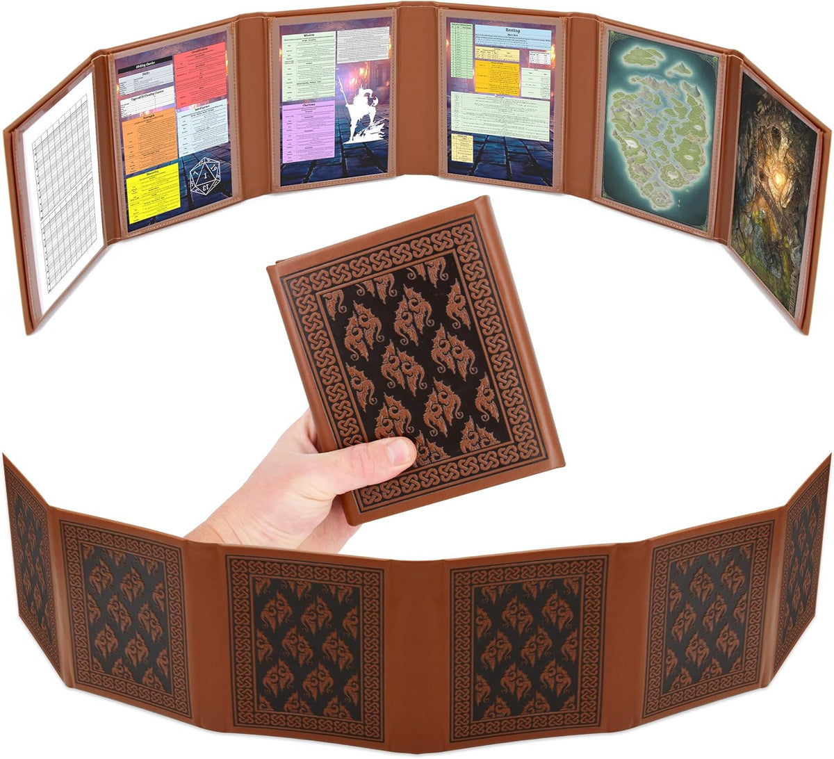 CASEMATIX miniature 6-panel faux leather DM screen with d20 pattern