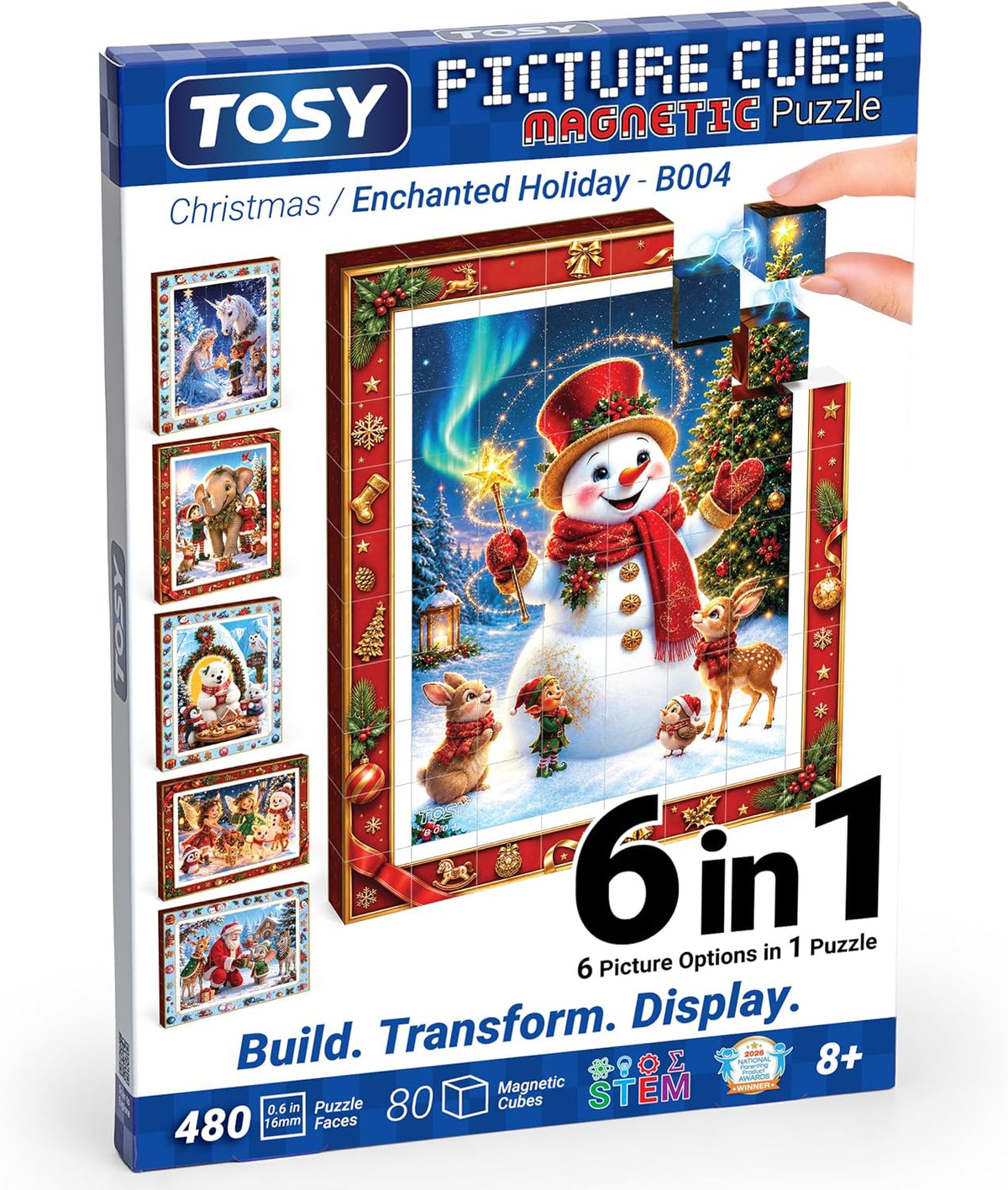 TOSY Picture Cube Enchanted Holiday 6-in-1 magnetic picture puzzle in frame