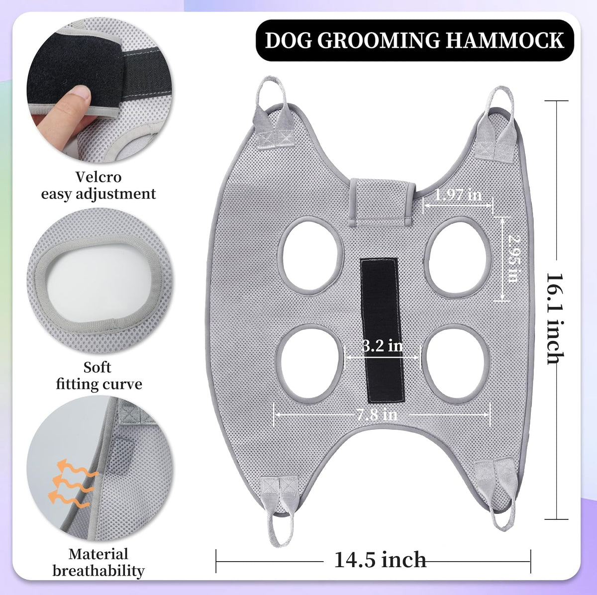 PatiencET Dog Grooming Hammock Kit – Essentials for Dogs - Gray / XS (12 LB Max) - image 2