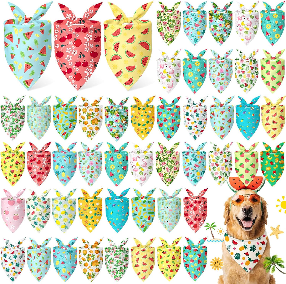 Abbylike 50 Pcs Halloween Dog Bandanas Bulk - Summer / 25.6 x 17.7 x 17.7"