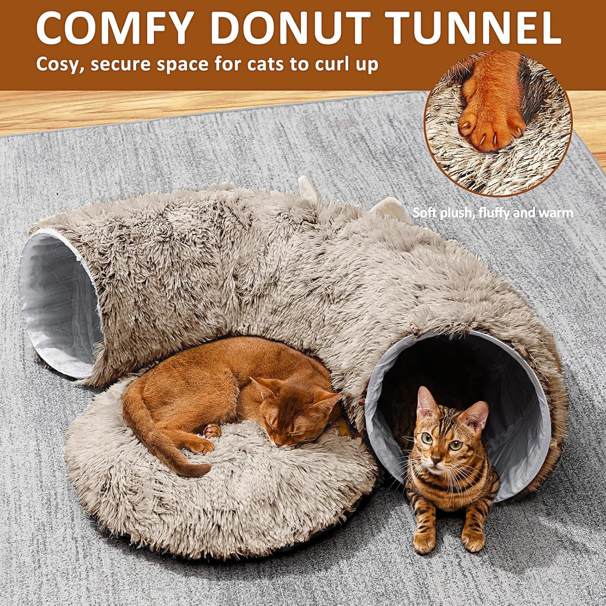 Cat Tunnel with Cat Bed for Indoor Cats - BROWN - image 4