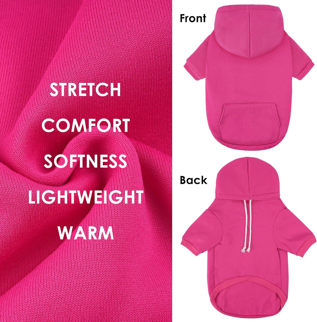Dog Basic Hoodie Soft Dog Clothes Cold Weather Sweaters for Medium - Rose Pink / M (Back: 16.54",Chest: 22.05", 10-20lbs) - image 3