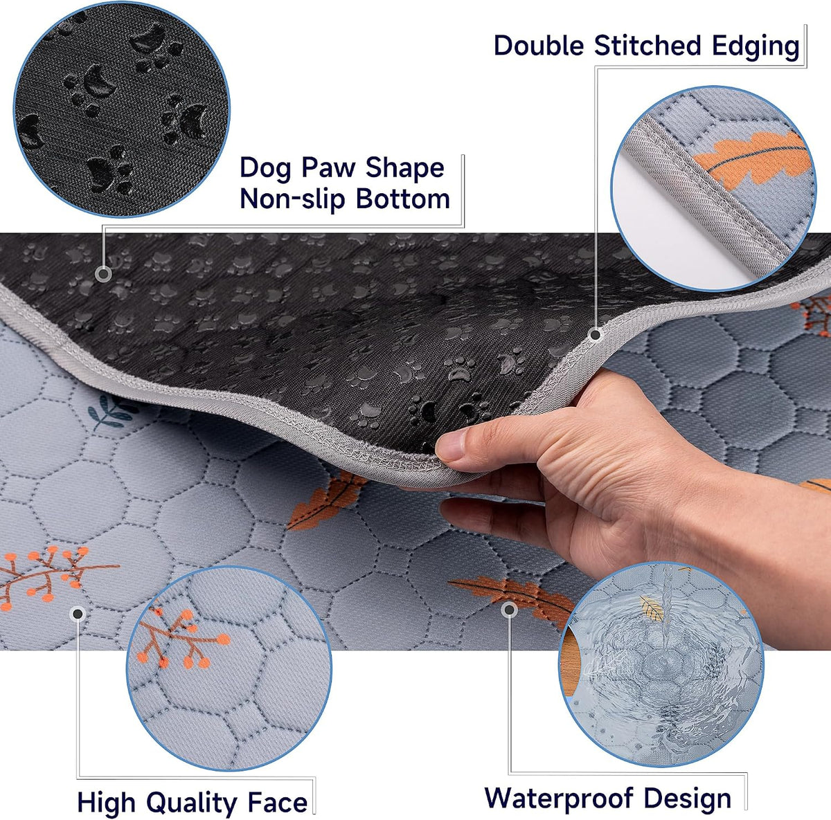 Washable Pee Pads for Dogs - Leaves - Light Grey / 31x36 Inch (Pack of 2) - image 2