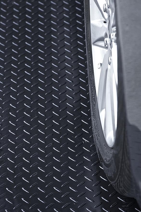 RESILIA Heavy Duty Garage Floor Runner & Protector Mat - Slip Resistant Diamond Plate PVC Mats - Water, Spill, & Stain Resistant, Black (4 feet x 15 feet), Made in The USA