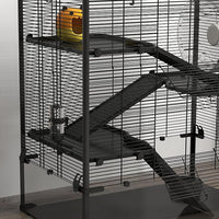 PawHut Large Hamster Cage with Deep Tempered Glass Bottom, 4 Tiers Hamster Tank with Running Wheel, Hut, Water Bottle, Dish, Rat Cage for Syrian, Dwarf, Gerbils, Mouse, 31" x 19" x 31.5", Black