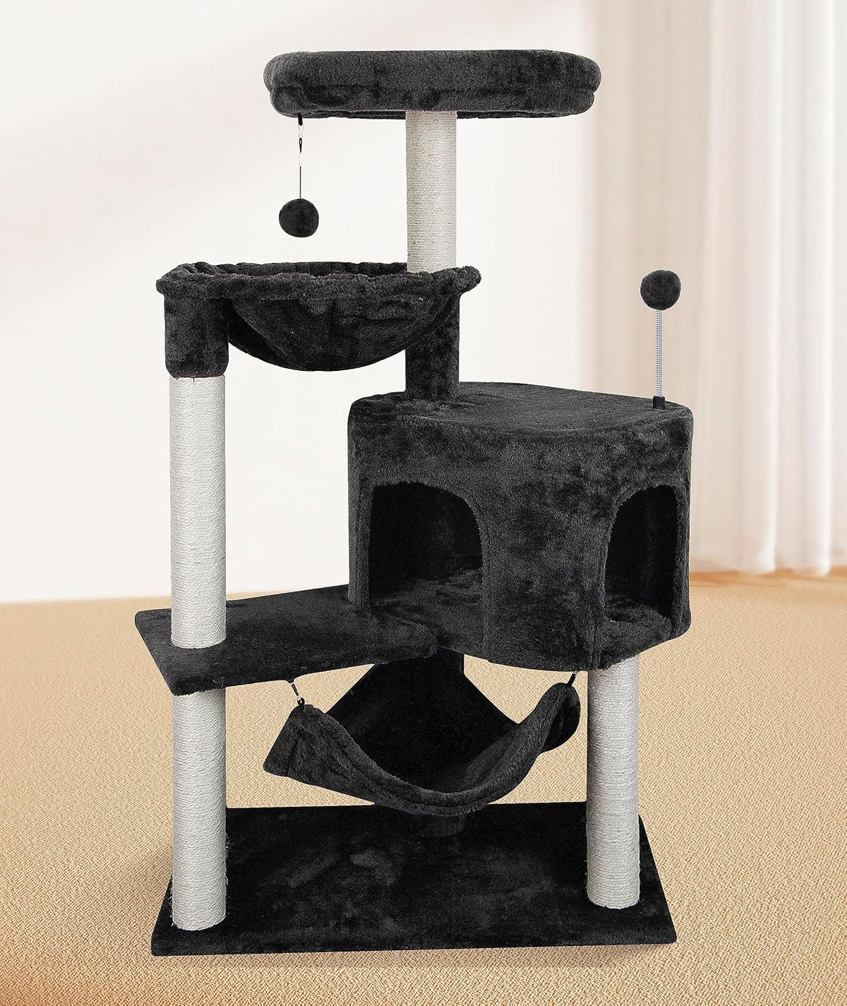 YUNIQUE Cat Tree with Cat Condo and Big Hammock, Grey – Essentials for Cats - 39.4'' Dark Grey - image 2