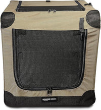 Amazon Basics 2 Door Foldable and Portable Travel Pet Kennel for Cat, Dog, Rabbit, 26 inch, Tan, S 26" x 18" x 18"