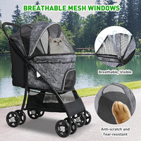 Lightweight Pet Stroller for Small/Medium Dogs and Cats - Foldable Travel Carriage with Storage Basket, Breathable Mesh & 4 Wheels - Up to 33 lbs – Black
