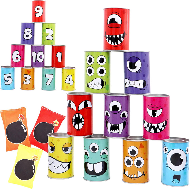 JOYIN 13 Pcs Carnival Bean Bag Toss, Knockdown Can Game Set - Monster