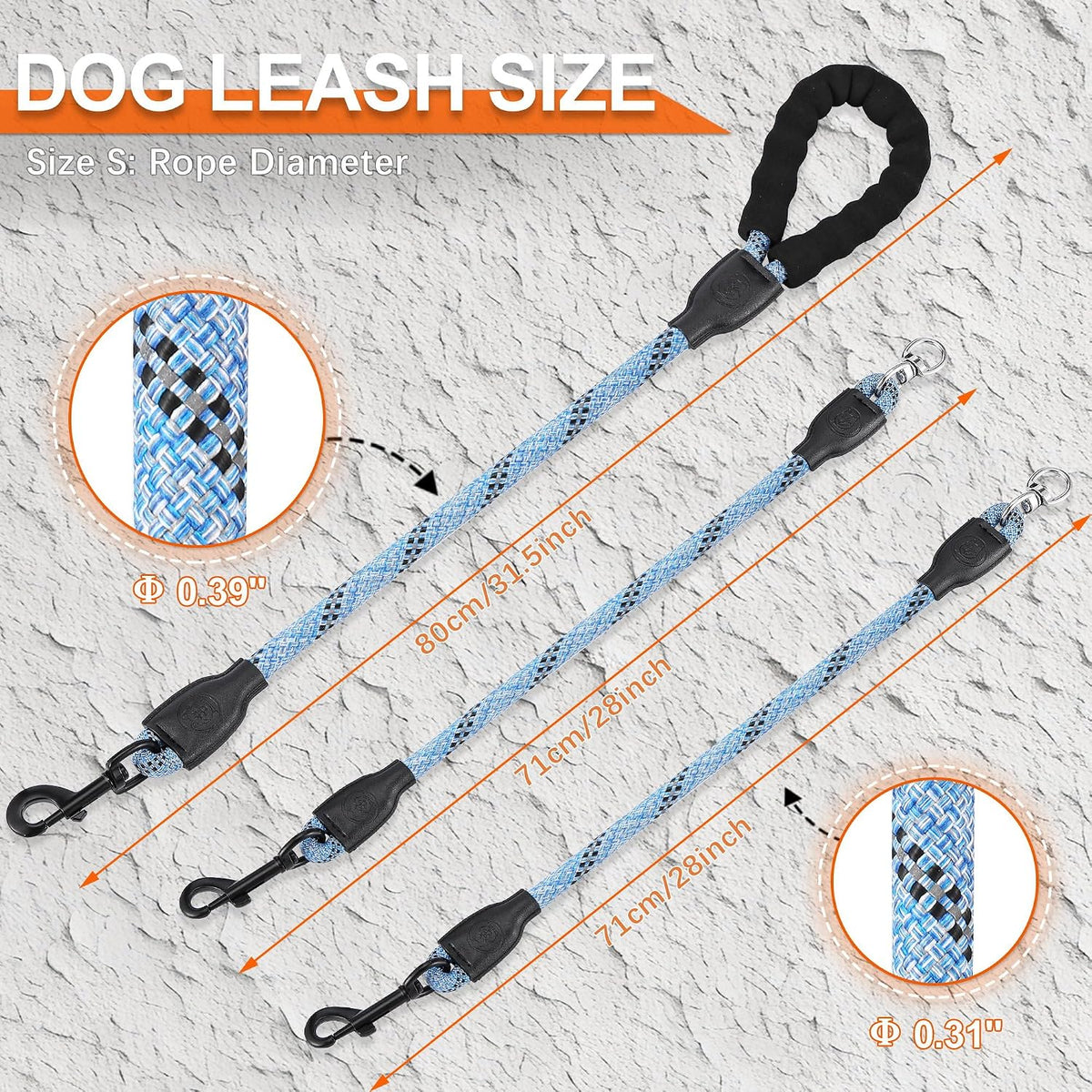 Double Dog Leash, No Tangle, Detachable360° Swivel - Blue / S (8-45 lbs) - image 3
