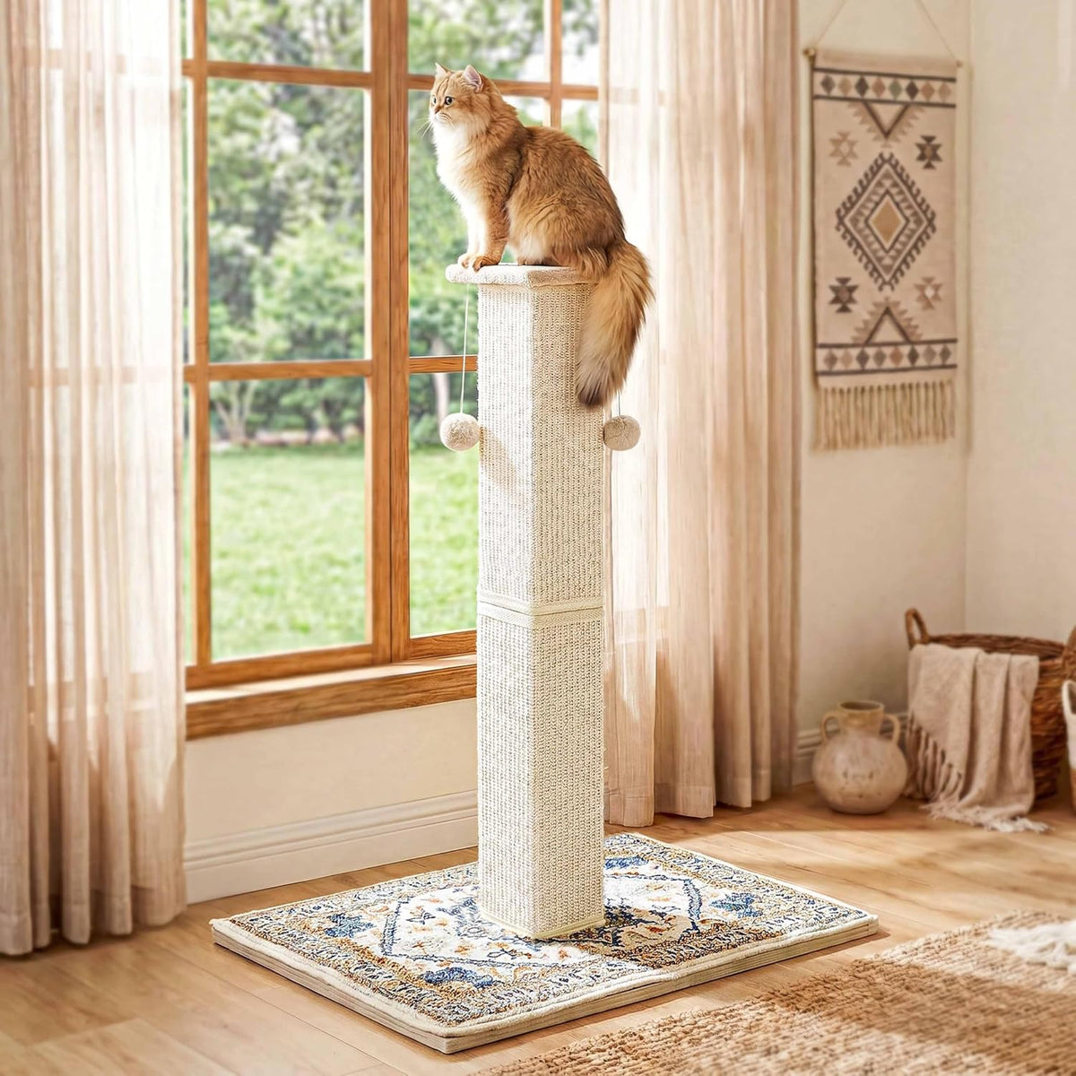 Tall Cat Scratching Post for Indoor Cats Adults with Carpet - White / Medium - image 3