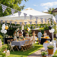 Pennant Banner Flags Pastel for Birthday Classroom Outdoor 4 Strings – Fun for Kids & Family - Black White Checkered - image 3