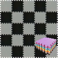 qqpp EVA Rubber 18 Tiles Interlocking Puzzle Foam Floor Mats - 18 Tiles / 2 Black, Gray