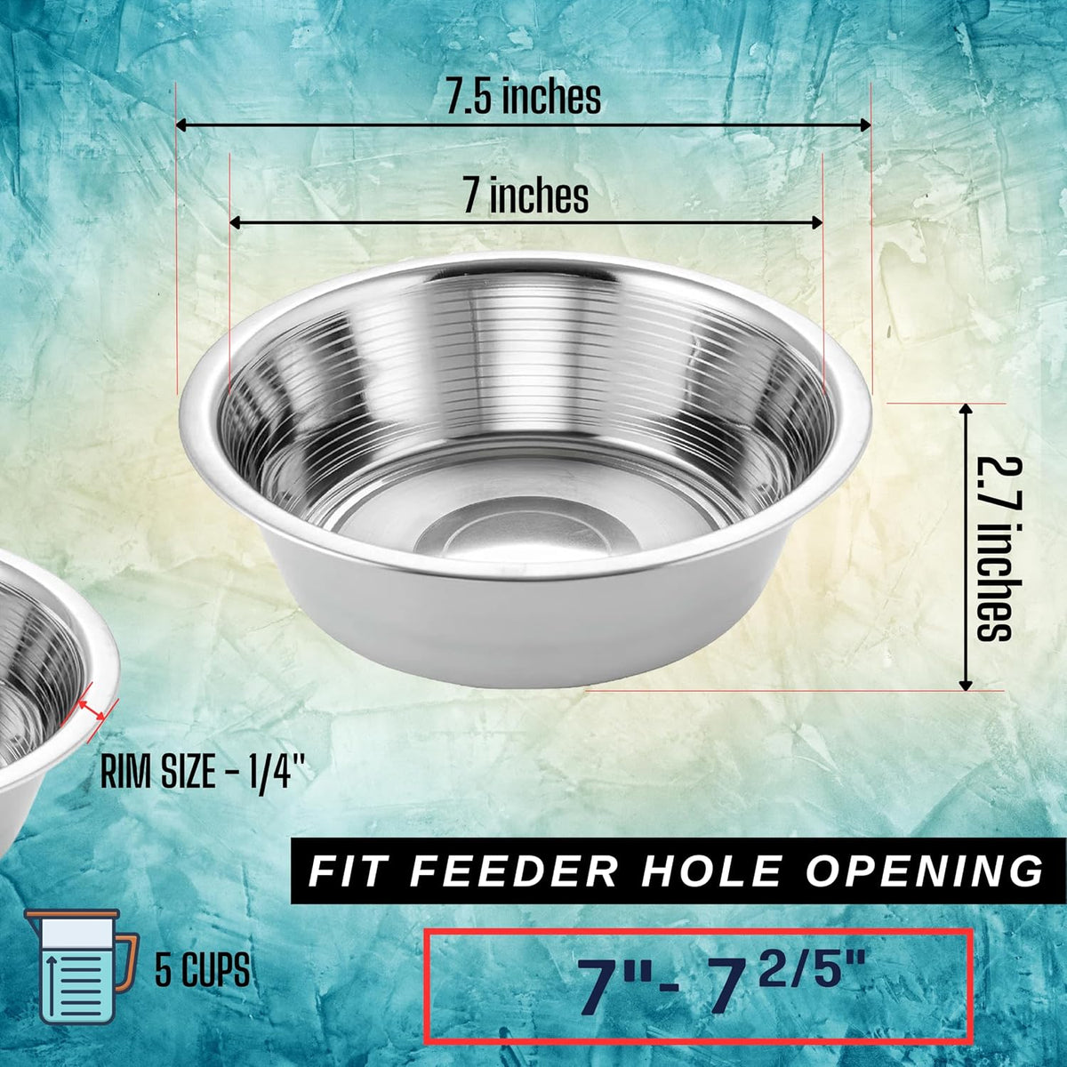Pet Feeder Stainless Steel Dog Bowls Replacement 8" Diameter 2-Pack – Essentials for Dogs - 5 cup (Standard) / Double Pack - image 2