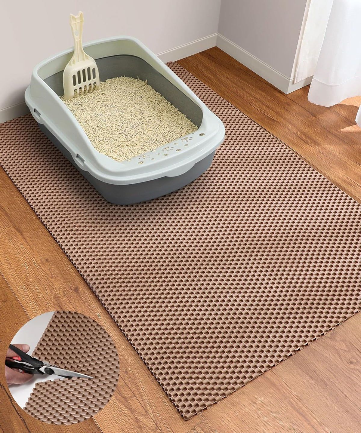 Cat Litter Mat, Cut to Fit Any Place - Khaki / 35x23 Inch