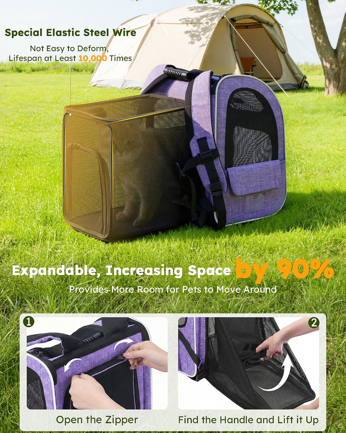 pecute Cat Backpack Expandable - Purple / 12.6"L x 10.2"W x 16.5"H / Mesh Window - image 4