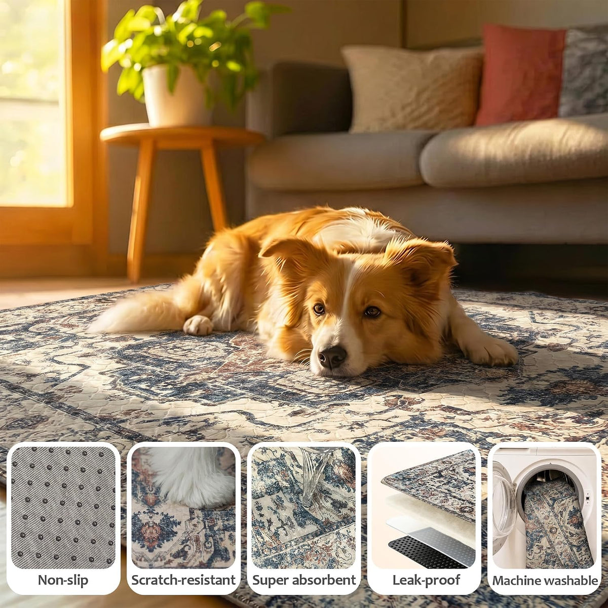 Washable Pee Pads for Dogs, Reusable Puppy Potty Training Pads - Beige/Blue/Multi / 24" ×36"(pack of 2) - image 2