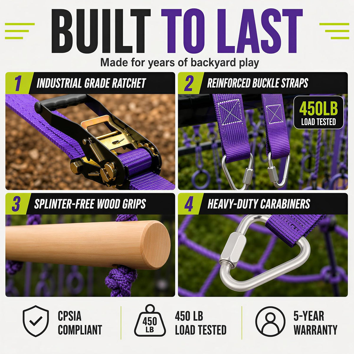 Ninja Warrior Obstacle Course Kids Outside - Purple / 55ft Double Line Kit – 10 Obstacles - image 4