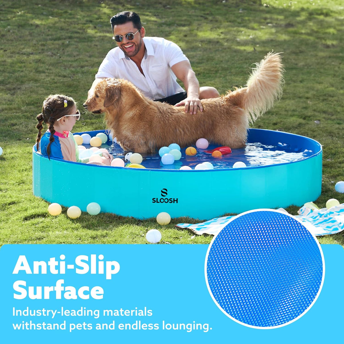SLOOSH Foldable Dog Kiddie Pool - Blue / 63" x 12" - image 4