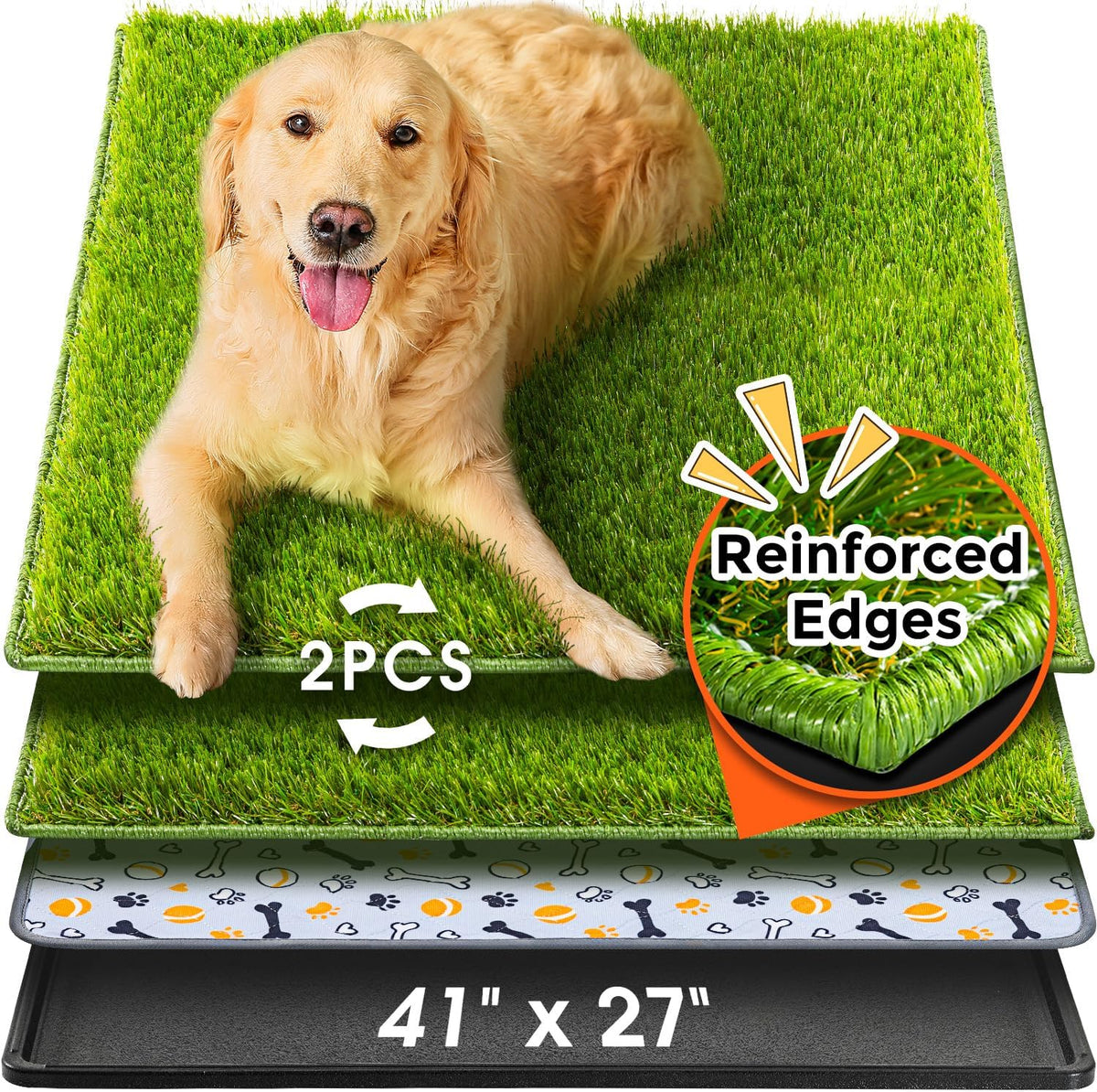 Hompet Dog Grass Pad with Tray Large, 35"x22.5" - Black / 41 x 27"