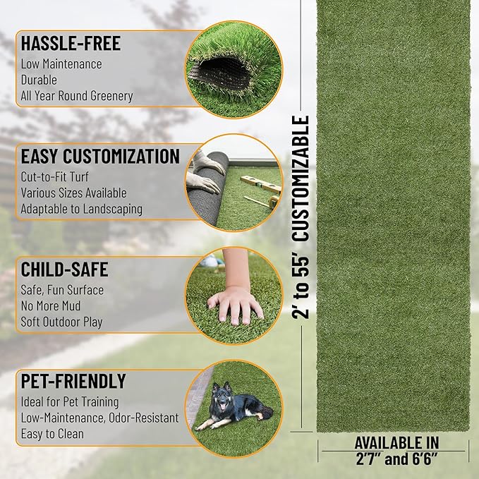 Ottomanson Artificial Grass Puppy Potty Training Pad, 2'7" x 5' Reusable Pee Pad for Small Pets and Dogs