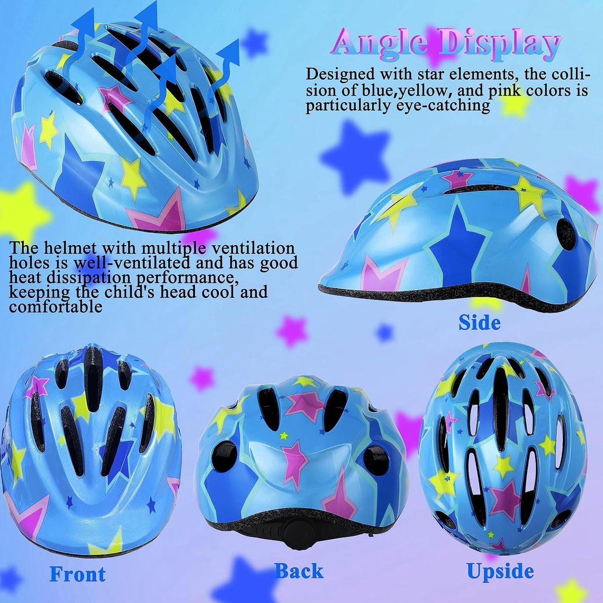 Lamsion Kids Helmet Adjustable Protective Gear Set for Ages 3-8 Girls - Blue Star - image 4
