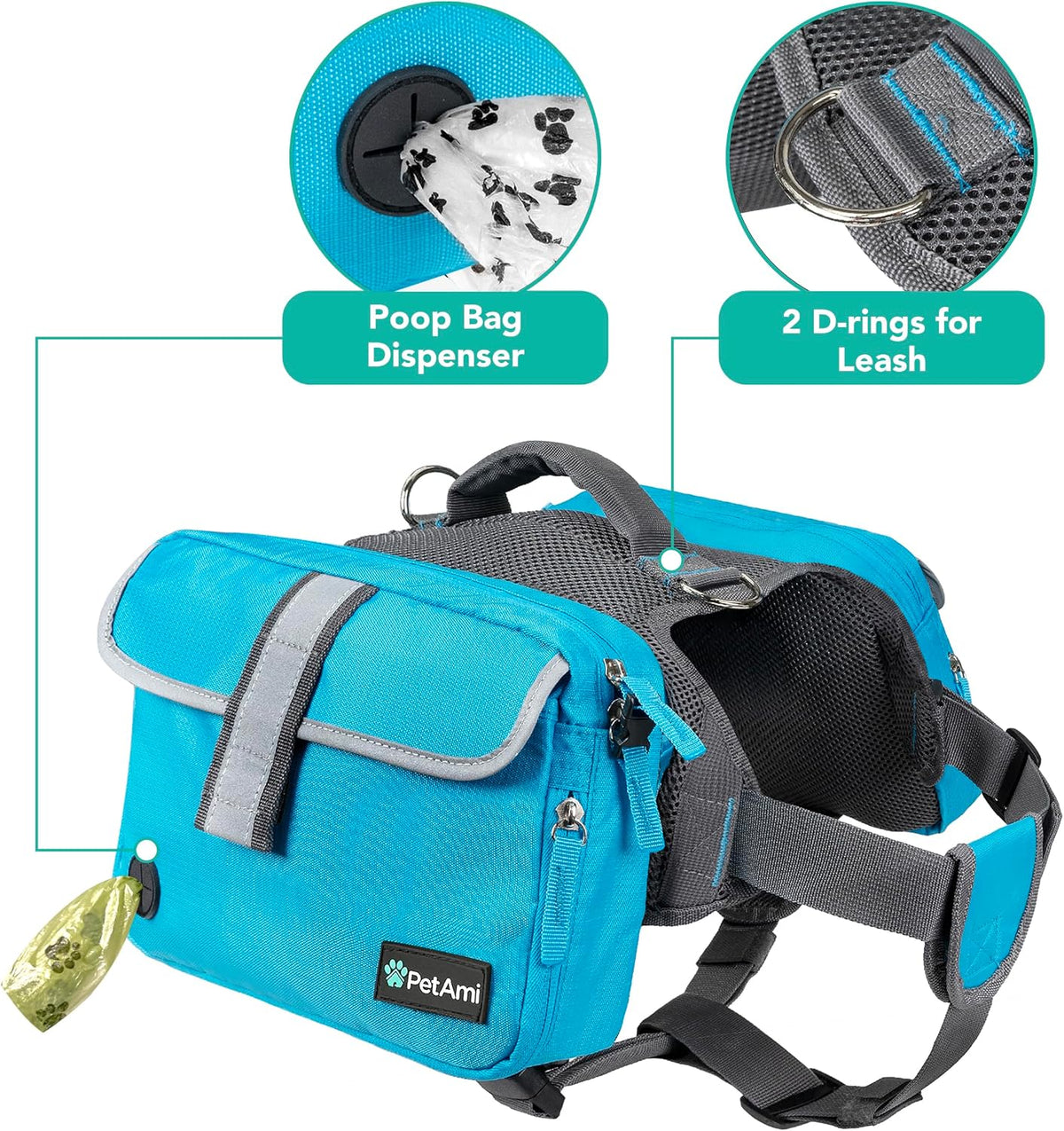 PetAmi Dog Backpack for Medium Large Dogs, Hiking Saddle Bag - Medium / Blue - image 4