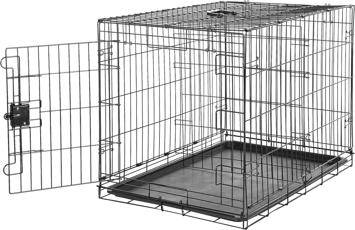 Amazon Basics Portable, Foldable Metal Wire Small Dog Crate with Removable Tray, Divider Panel - 36 x 23 x 25 in / Single Door w/ Divider