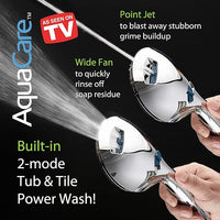 Hotel Spa AquaCare High Pressure 8-Mode Handheld Shower Head - Anti-clog Nozzles, Built-in Power Wash to Clean Tub, Extra Long 6 ft. Stainless Steel Hose, Wall & Overhead Brackets