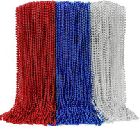 100PCS Bead Necklace, Gold Mardi Gras Beads Party Stuff - Red Silver and Blue