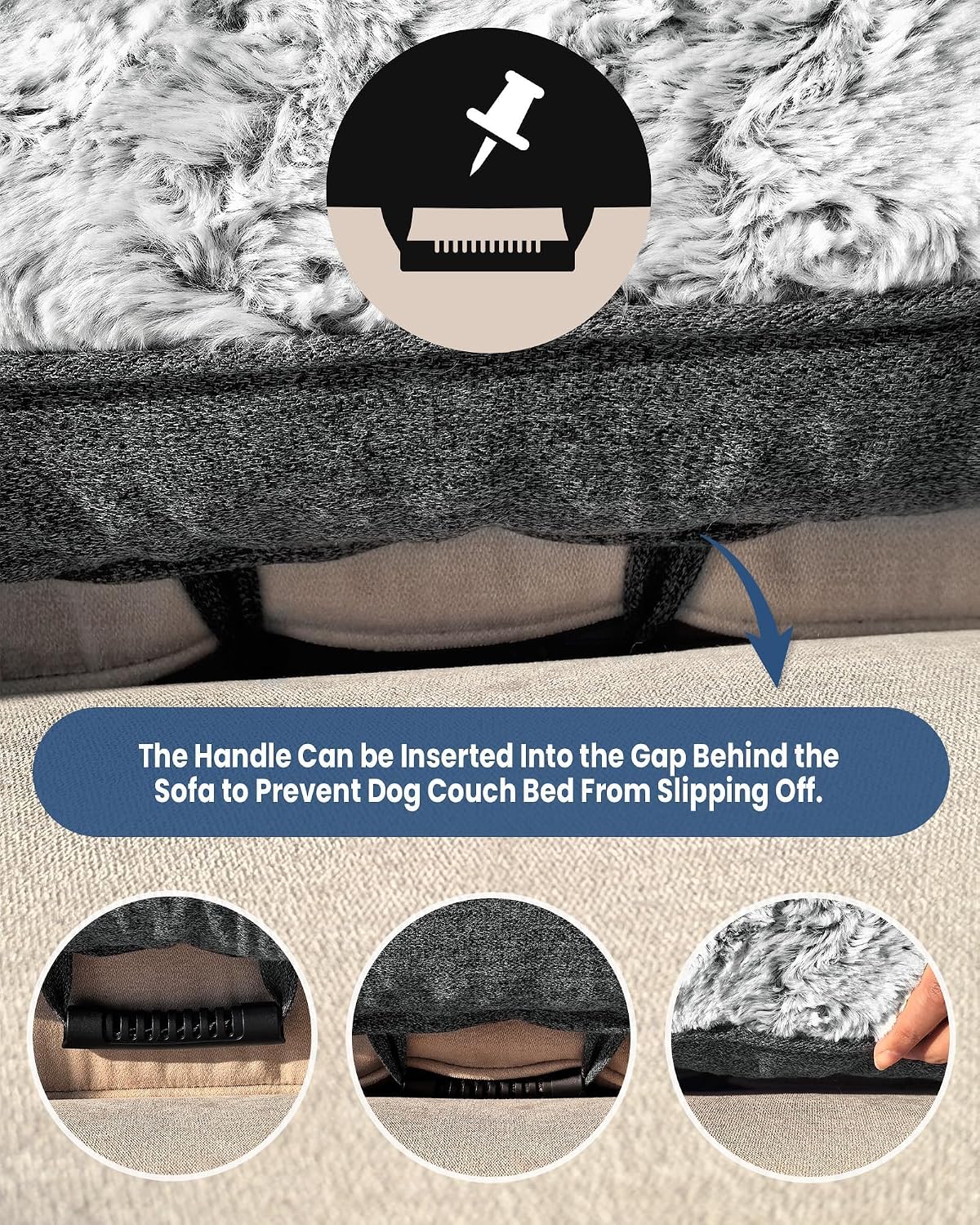 Calming Dog Bed for Couch with Cozy Raised Edge - Dark Grey / 53"L x 39"W x 5"Th - image 4