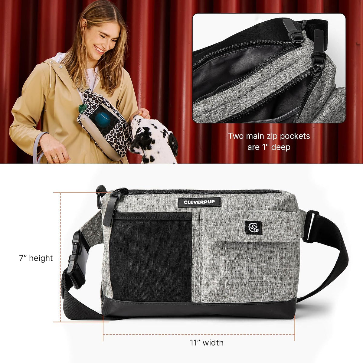 Cleverpup Walk & Train 2-in-1 Dog Walking Bag, Hands-Free - Heather Grey - image 4