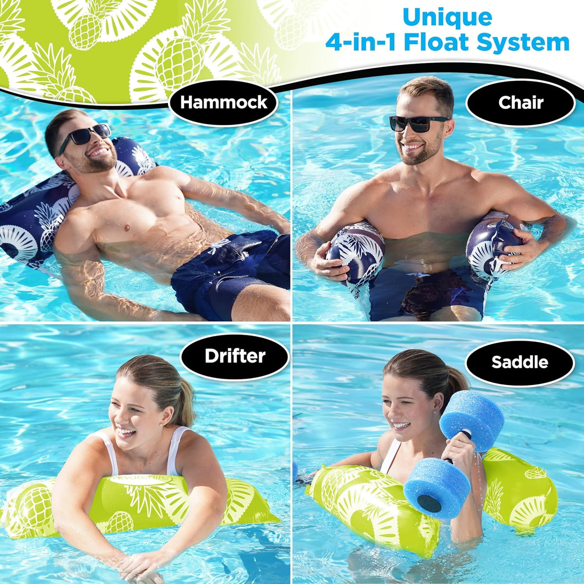 Waterlife 4-in-1 Pool Hammock 4-Pack - 2 Pack (Navy, Green) - image 3