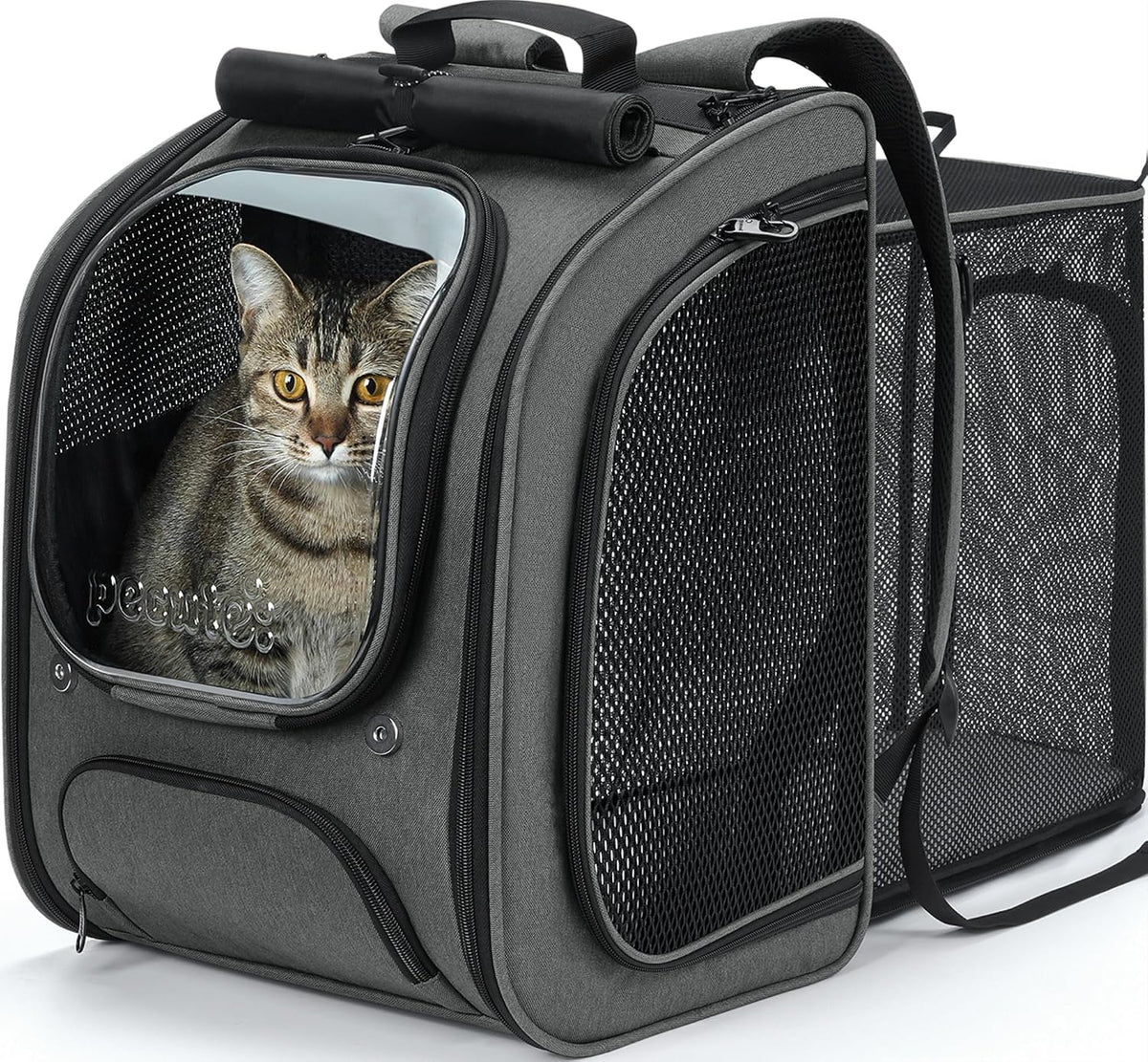 Pecute Cat Backpack Carrier, Large Space Cat Bubble Backpack - Gray(Expandable) / 12.6"L x 10.2"W x 16.5"H