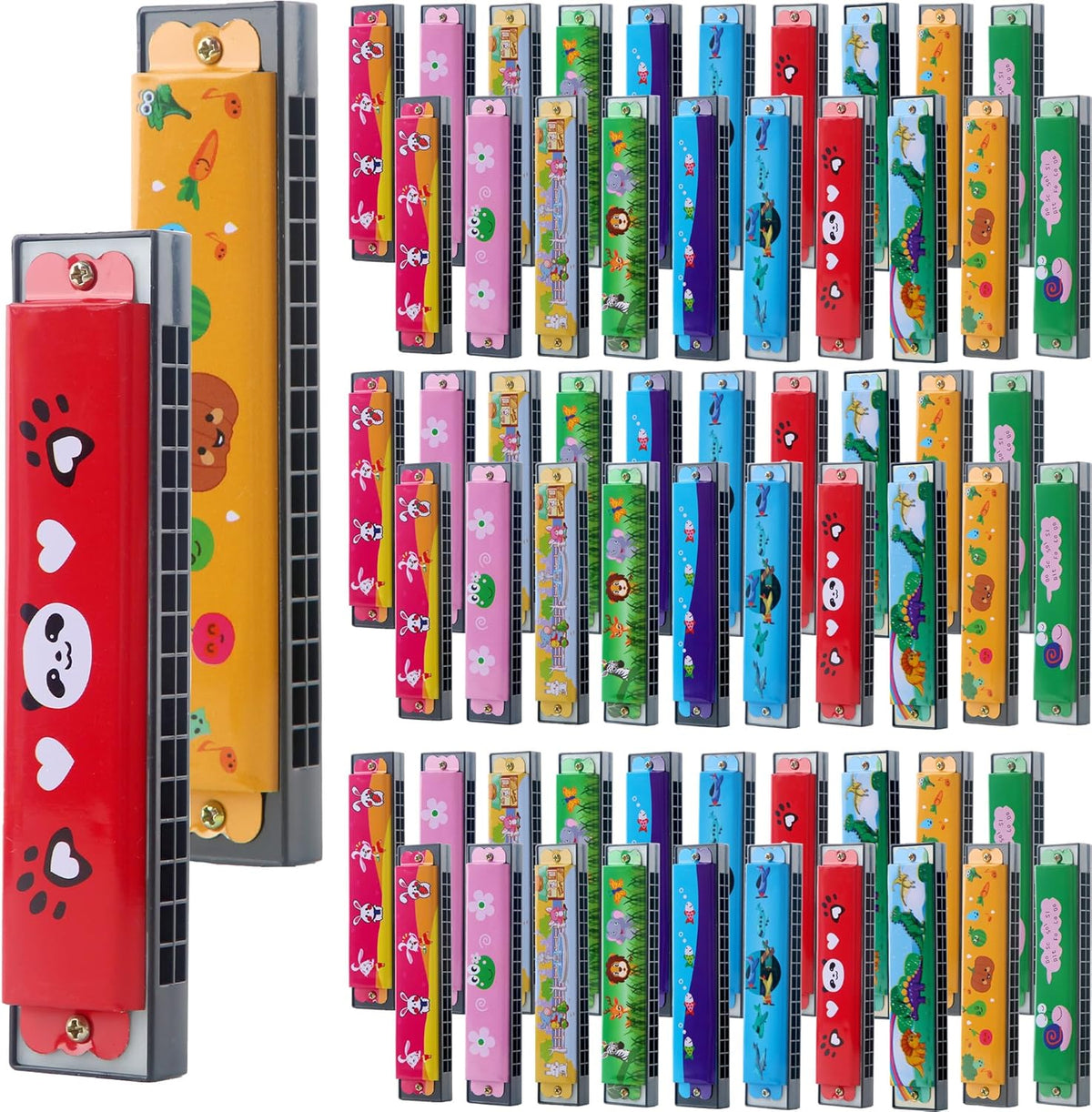 Restroma 30 pack of cartoon harmonicas with 16 holes in a double row, mixed colors